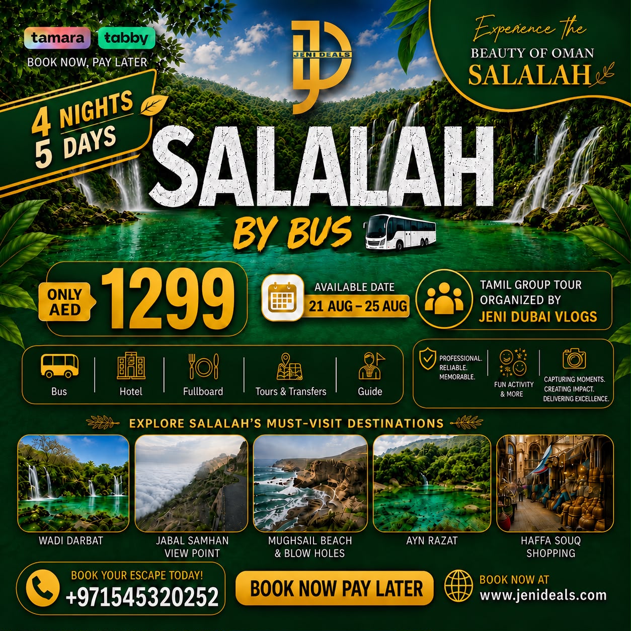 Salalah Khareef 2026 Tour from Dubai – 4 Nights 5 Days | Jeni Deals